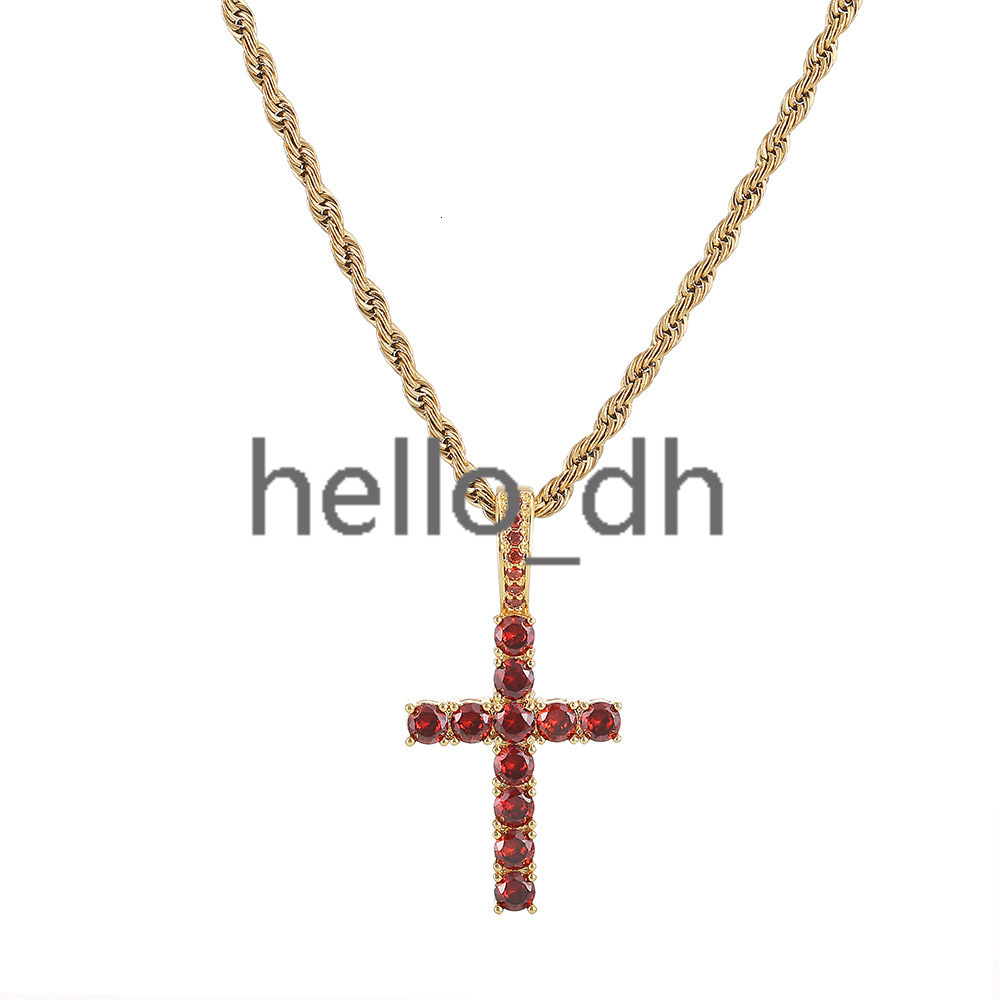 18K Gold Silver Iced Out Diamond Cross Pendant Red Color moissanite Hip Hop Fine Cross Pendants for Men Women