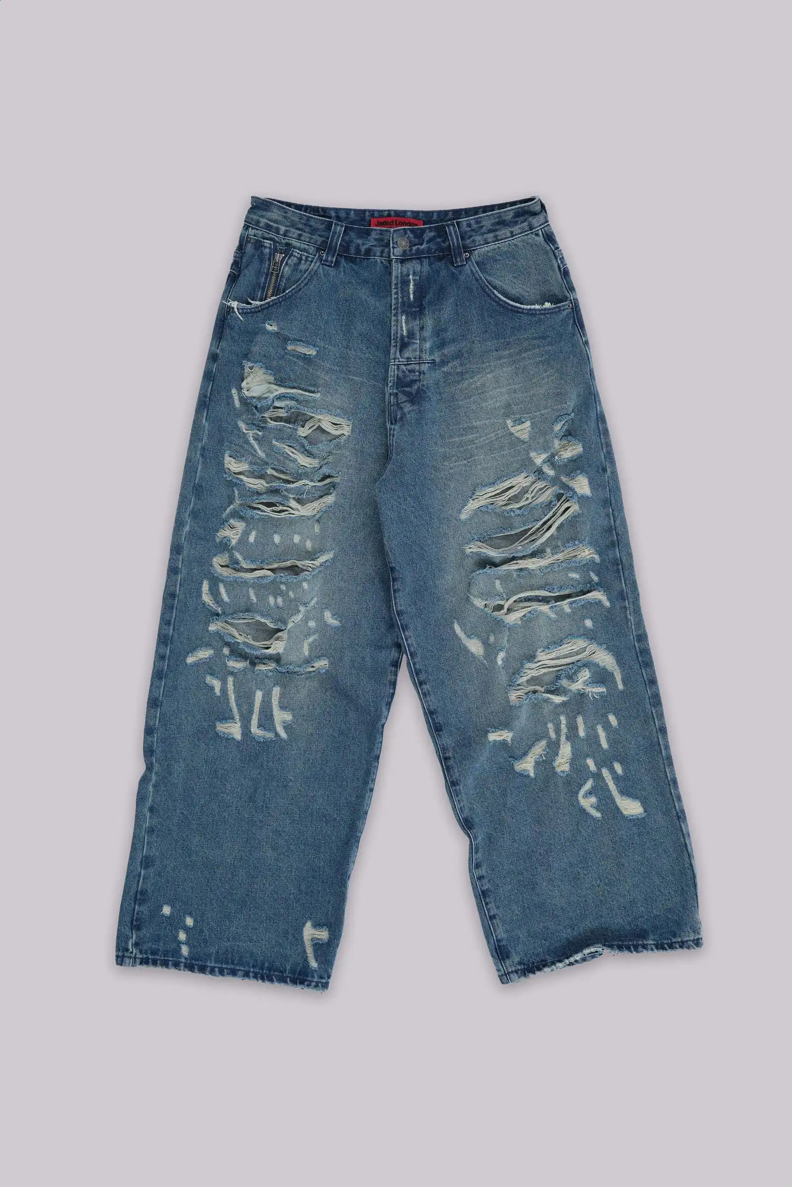Jaded London Retro Jeans HipHop Hole n Washed Men Y2K Harajuku Gothic Couple Casual Joker Street Wide Trousers 250821