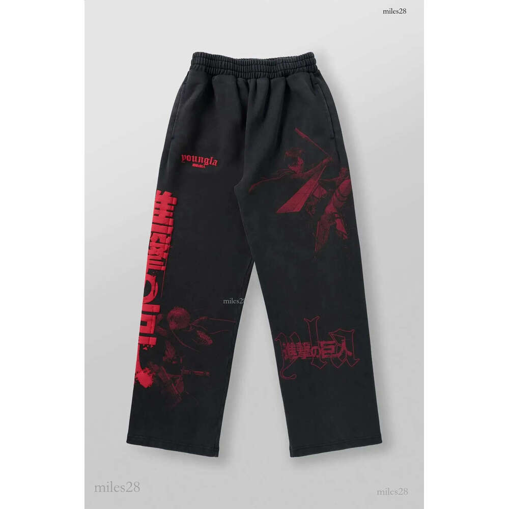 American co ed anime Attack on Titan Runner cotton looped printed wide leg pants 241014