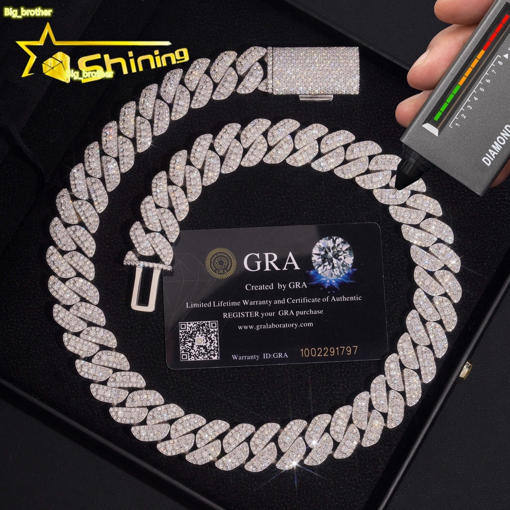 Hot Sale Fine Jewelry Pass Diamond Tester 925 Silver 18mm GRA Certified Moissanite Cuban Link Chain