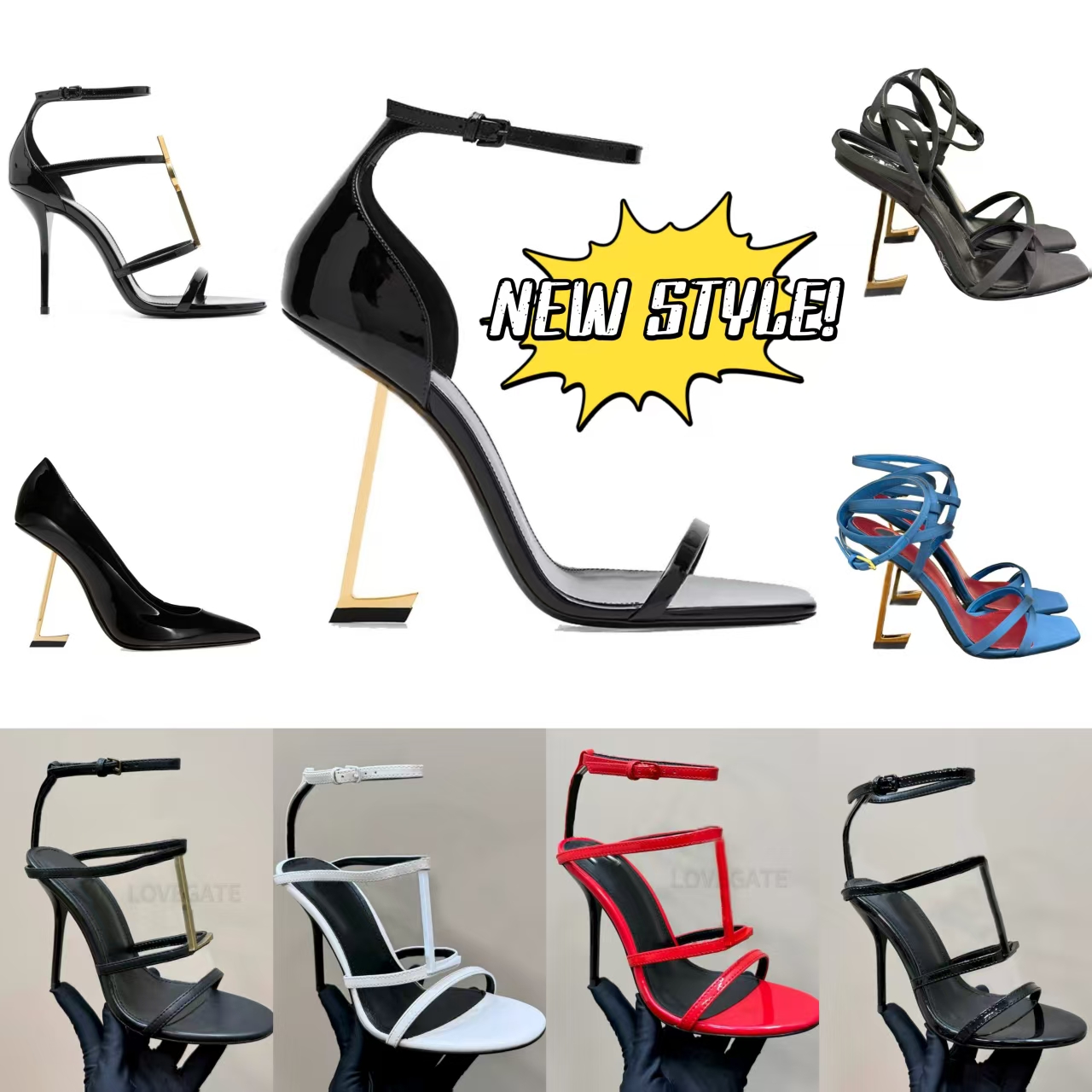 Women Mules Dress Shoes High heels Designer Genuine Leather Pumps Lady Sandals Paris Dress classics Women 10cm 8cm Heels Black Golden Gold wedding shoes Size 35-41