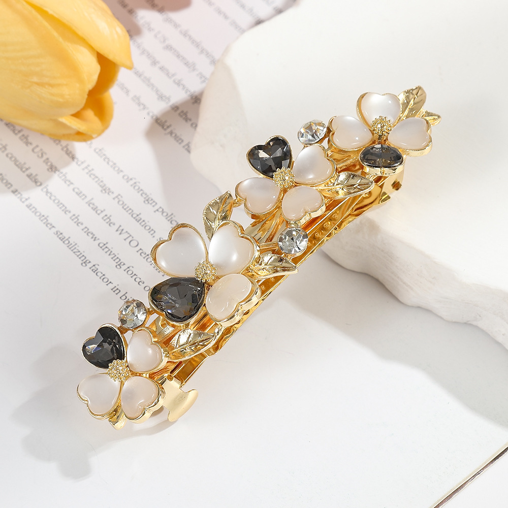 Korean Style Flower Simple Pearl Alloy Spring Clip Back of Head Half Updo Exquisite Hairpin Hair Accessory SY-8095