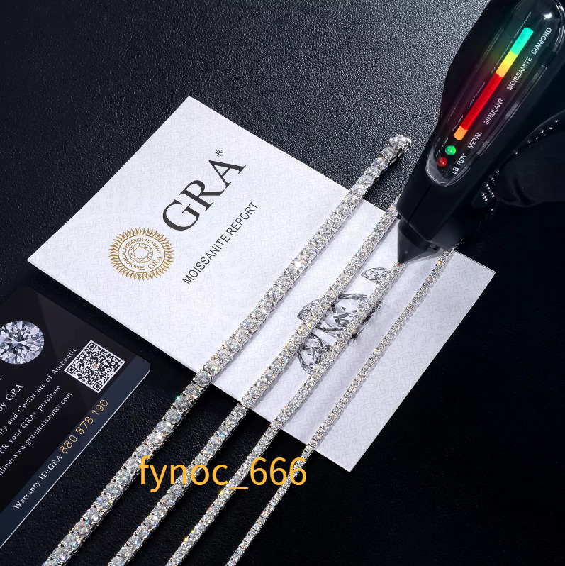 Hip Hop Iced Out 5mm Moissanite Tennis Necklace 925 Silver Men Women VVS Moissanite Tennis Chain
