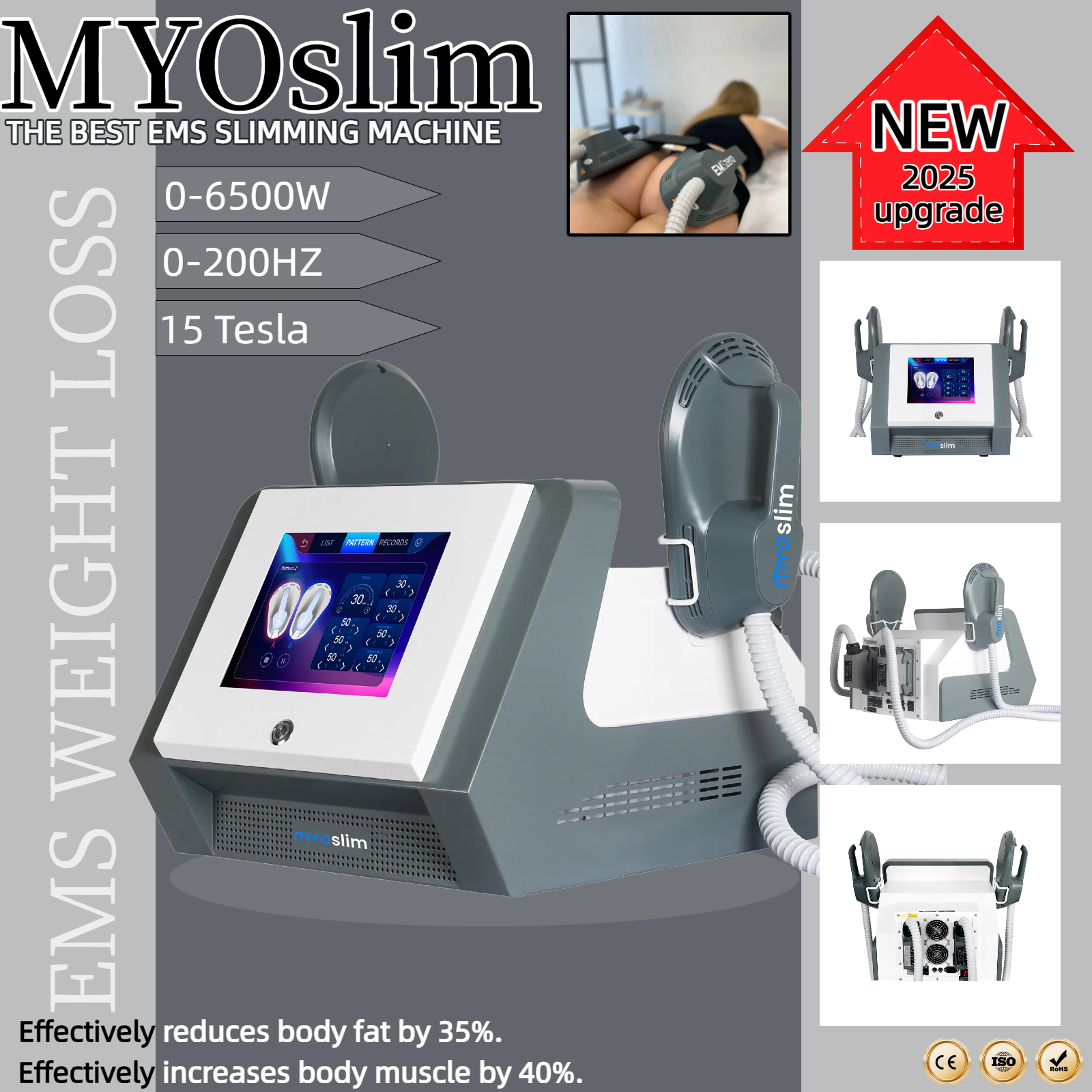 MyoSlim Neo Slimming Fat Loss Electro Magnetic Stimulation Body Sculpting and Muscle Building Machine 200Hz 6500W 15Tesla RF Salon Machine CE/ROHS