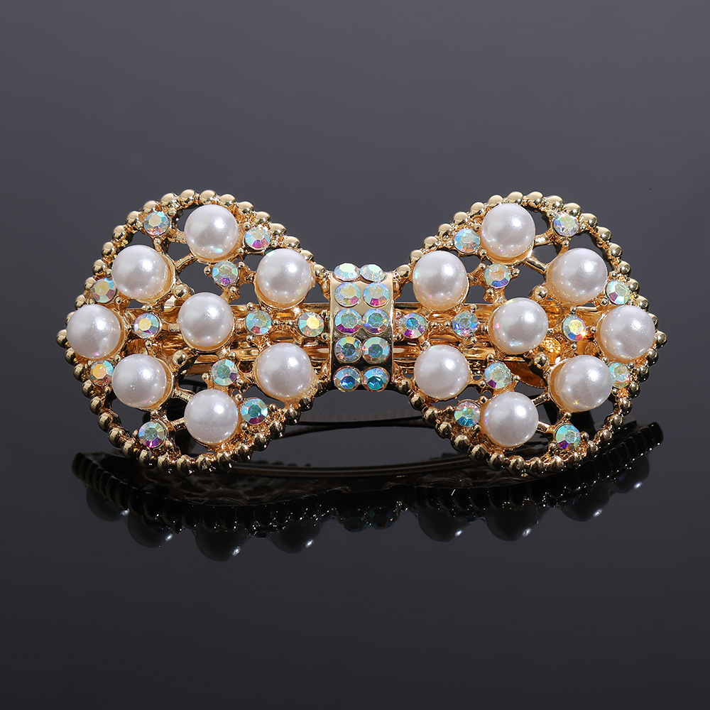 Korean Style Alloy Rhinestone Pearl Ponytail Spring Simple Back of Head Elegant Women Top Clip Hair Accessories SY-8101