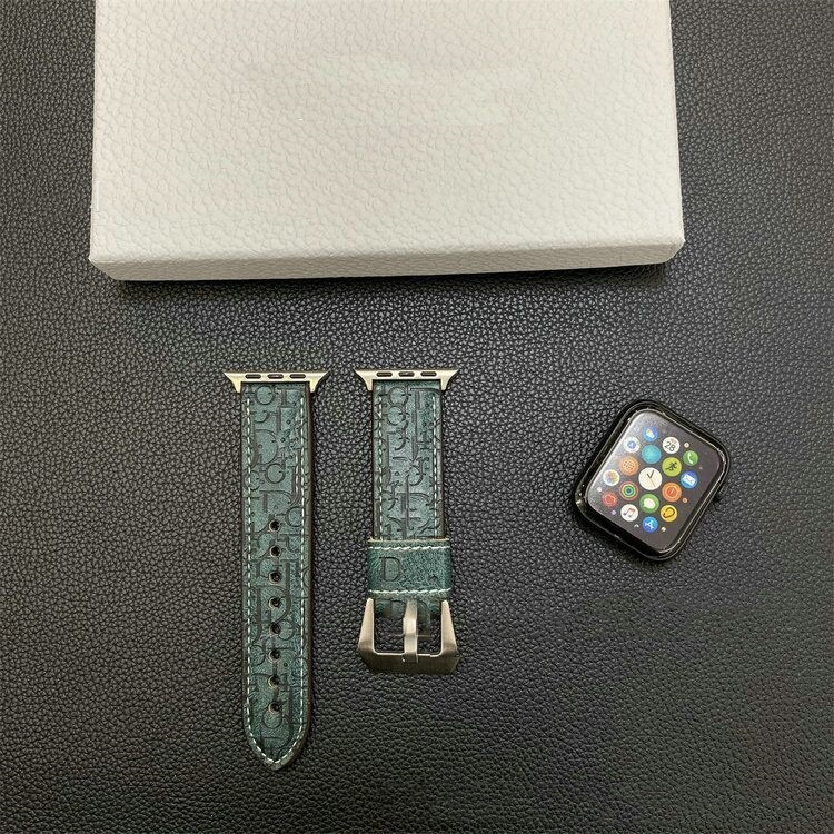 2025 luxury leather brand Apple Watch letter D strap suitable for 38/40/41/42/44/45/46/49mm leather hand sewn material Black/Grey/Blue/Dark Green/Red 