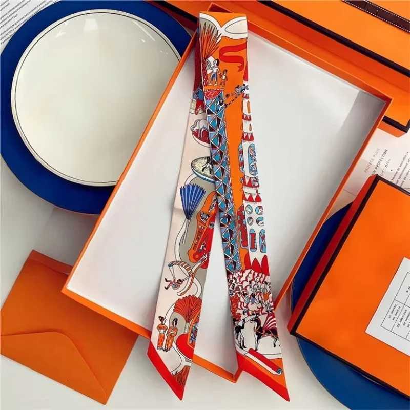 100% Silk High Quality Luxury Brand Goods Scarf Women Headband Foulard Tie Ribbon Neckerchief Skinny Scarves Hair Accessories XJ250822