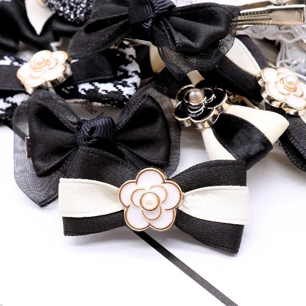 Designer 10PCS Dog Bows With Metal Clips Black Style Luxury Pearl Puppy Bows Hair Accessories For Dogs Handmade Pet Small Dog Bowknots Z250822