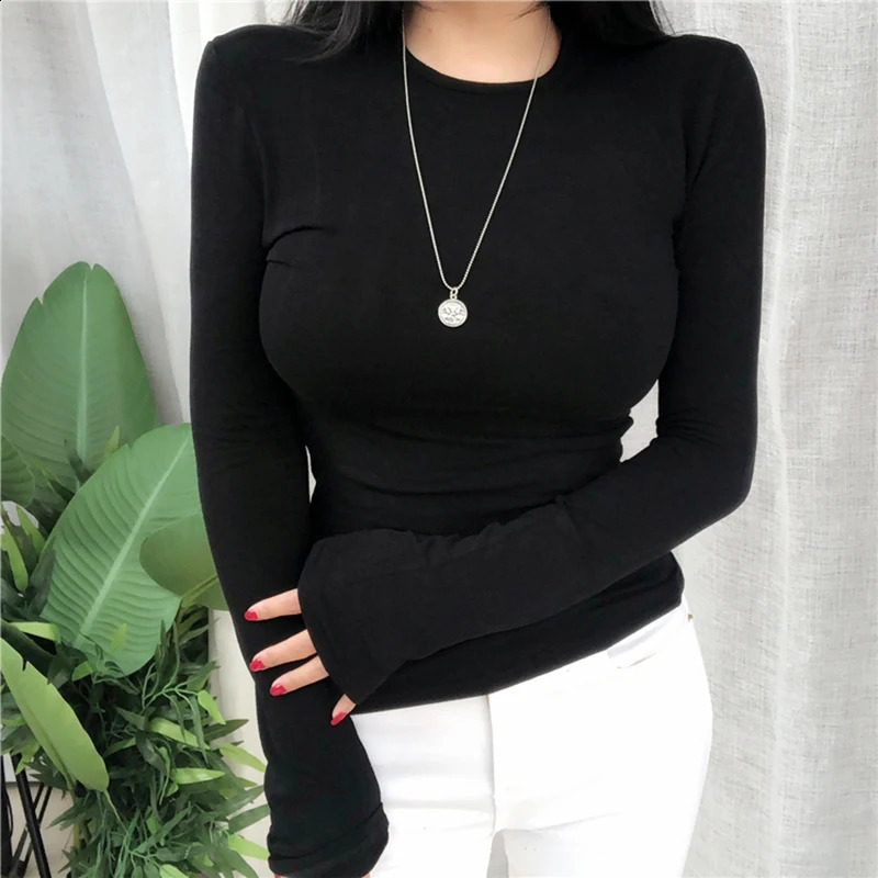 Elasticity Sexy T Shirt Women Korean Fashion Woman Basic Solid Clothes Slim Tshirt Female Casual Long Sleeve Tops 250821