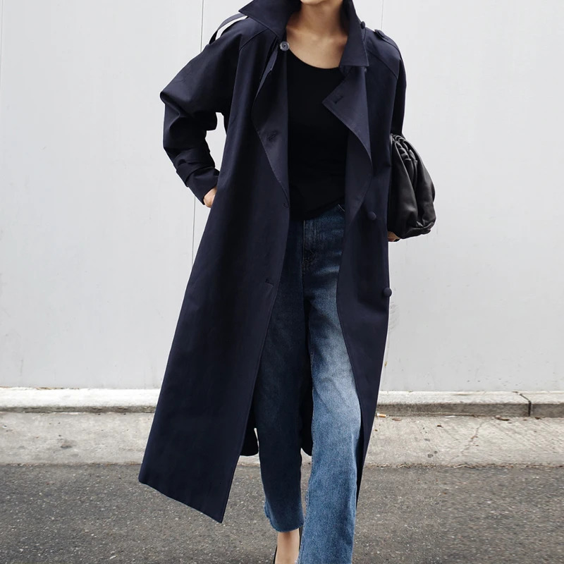 Johnature Autumn Fashion Sashes Trench For Women Korean Solid Color Turndown Collar Loose Pockets Female Coats 250822