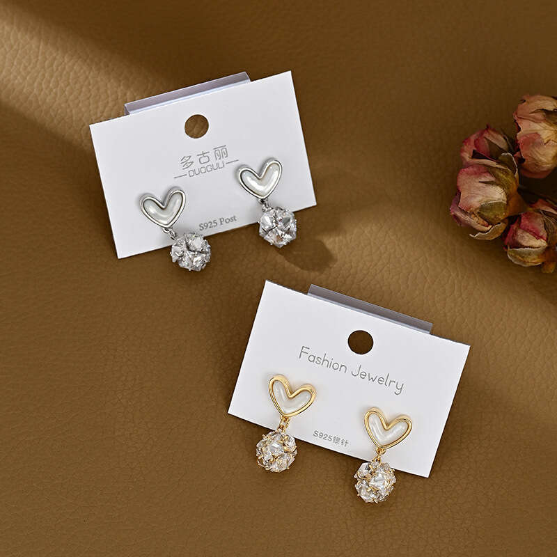 Jewelry Cubic Zircon Stud Earrings Charm Jewelry Silver Gold Crystal Round Square Love Heart Ear Rings Engagement Wedding Gift for woman Fine