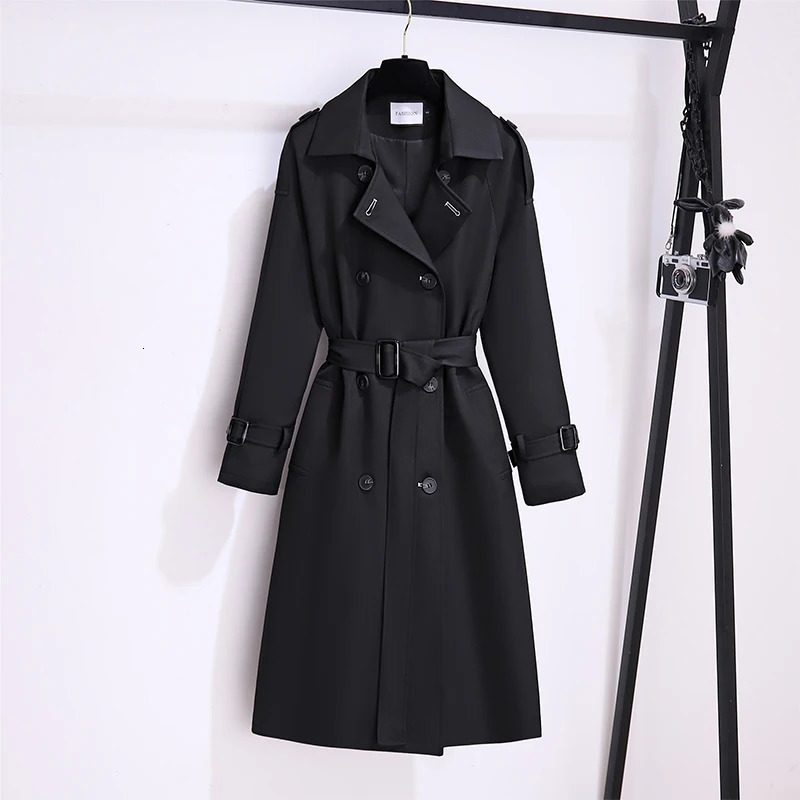 Women British Style Windbreaker Streetwear Double Breasted Long Trench Coats Elegant Autumn Winter Casual Jackets 250822