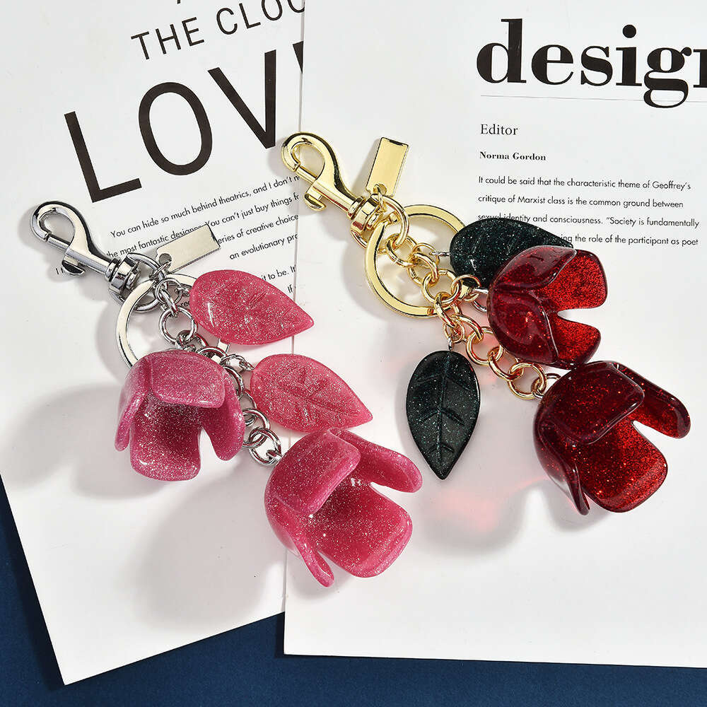 Designer Keychain Bag Charm Keychain Wallet Rose Keychain Crystal Pendant Women Tassel Flower Bag Accessories