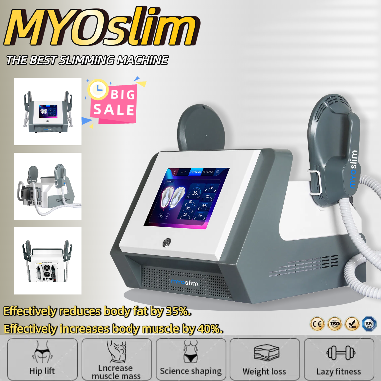 MyoSlim Neo EMF Body Contouring Device with 200Hz & 6500W - Professional Strength for Enhanced Muscle Toning Slimming Fat Loss Machine CE/ROHS