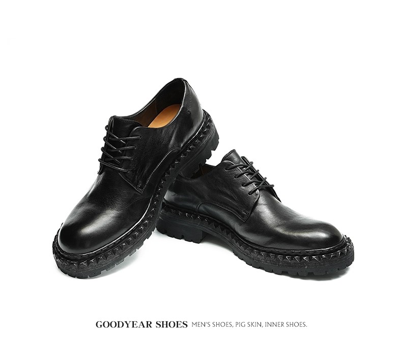 Goodyear leather shoes for men, new horse leather British, retro business thick sole heightened, big head derby shoes