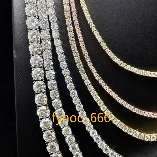 Hip Hop Iced Out 5mm Moissanite Tennis Necklace 925 Silver Men Women VVS Moissanite Tennis Chain