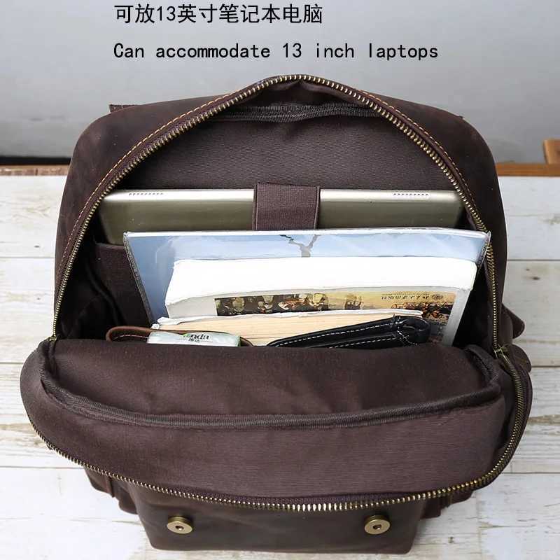 Top Layer Cowhide Backpack Mens Crazy Horse Large Capacity Computer Bag Womens Fashiable Travel Leather Backpack Trend H250821