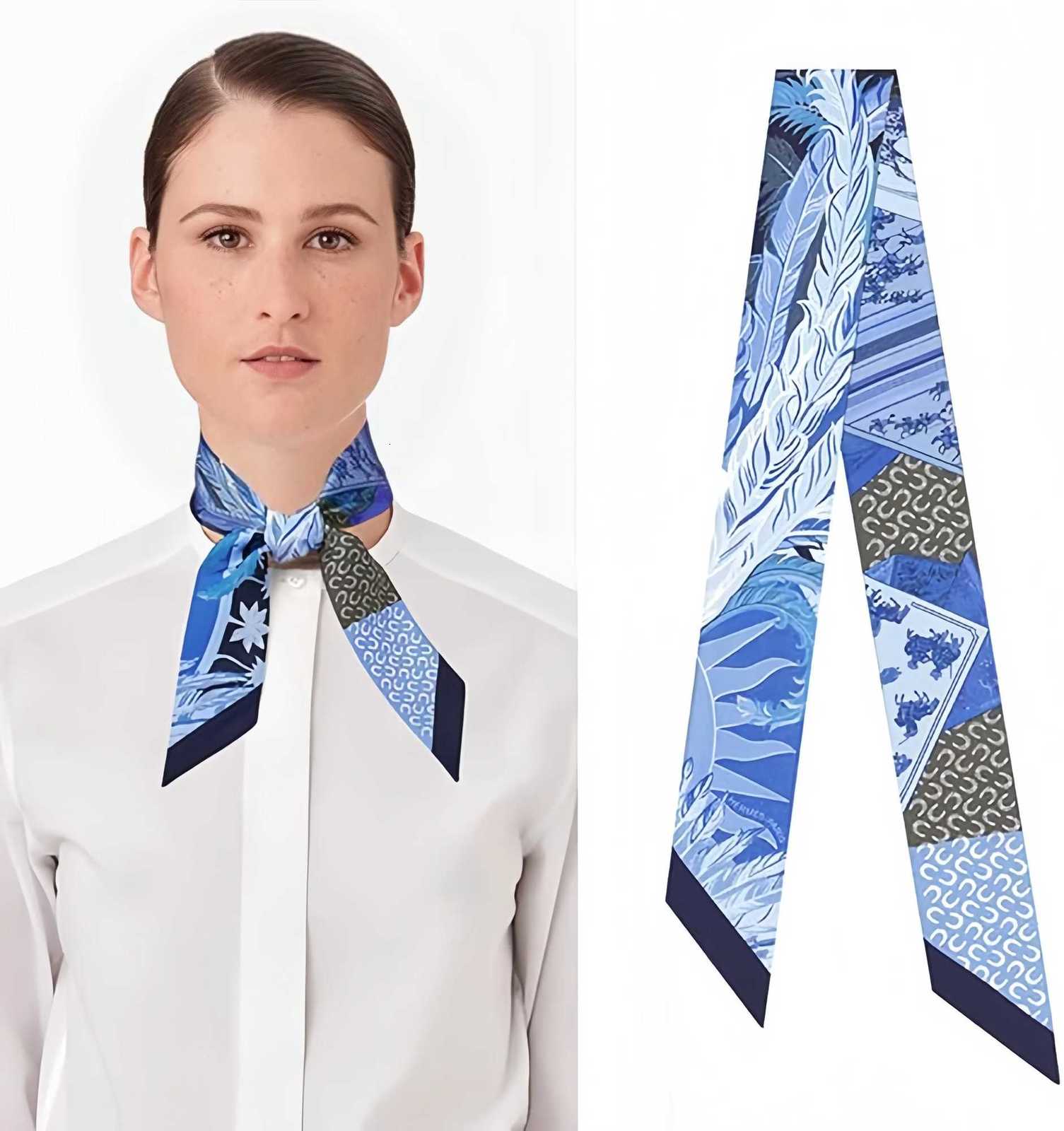 67Colors Luxury Skinny Silk Scarf Long Scarf for Women Narrow Ribbon Headband Neckerchief Handle Bag Band Bandana Hair TieXJ250822