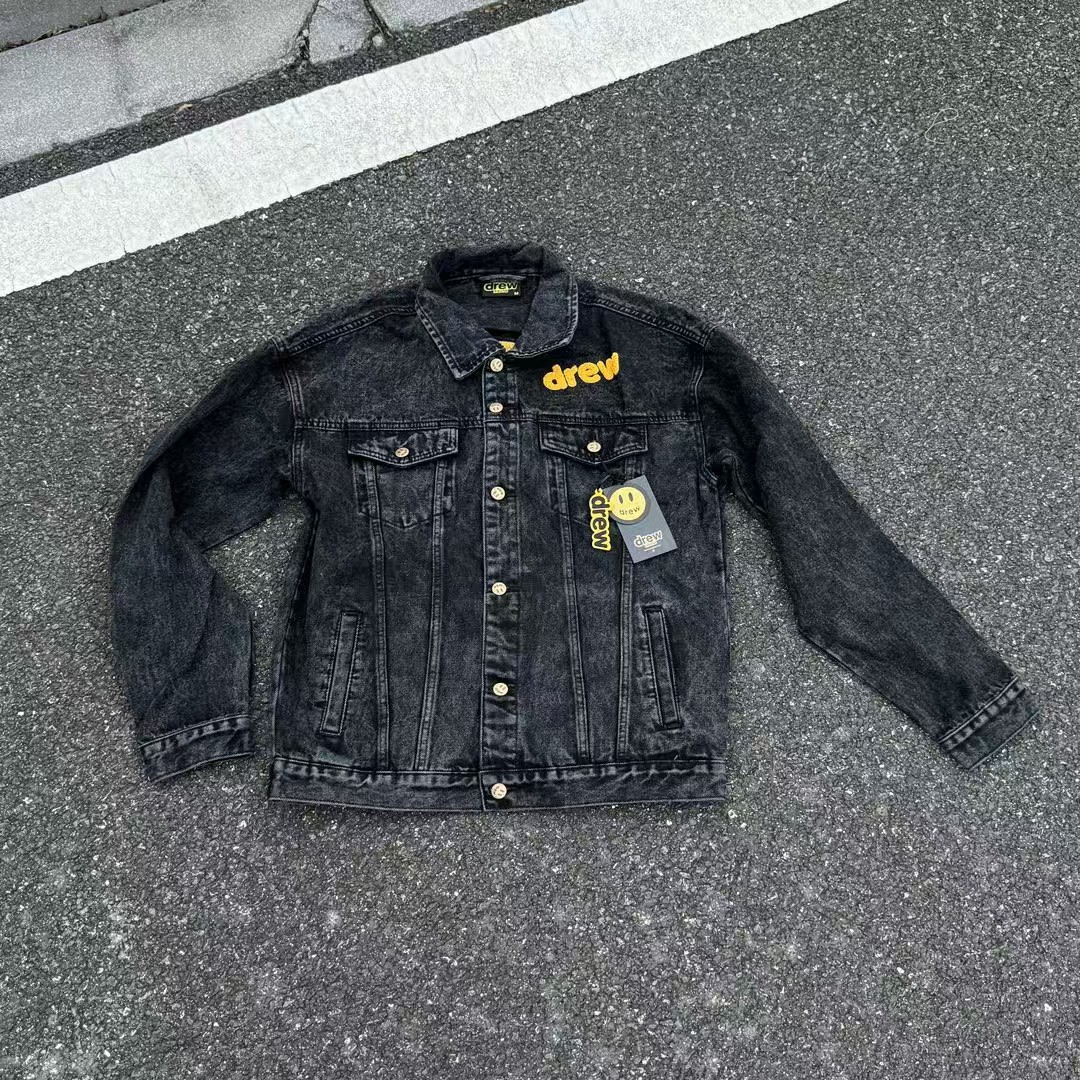Drew House Men's Clothing autumn and winter designer American retro print loose denim jacket Smilingface