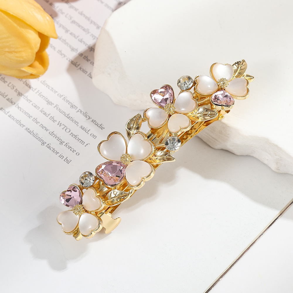 Korean Style Flower Simple Pearl Alloy Spring Clip Back of Head Half Updo Exquisite Hairpin Hair Accessory SY-8095