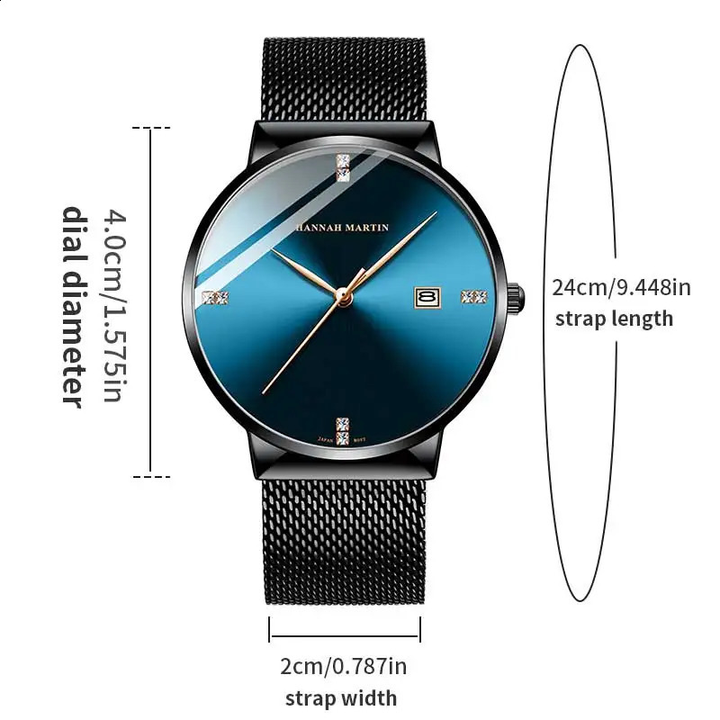 Japanese Original Quartz Movement Watch Rhinestone 40mm Blue Black Business Style Casual Fashion Stainless Steel Watches 250818