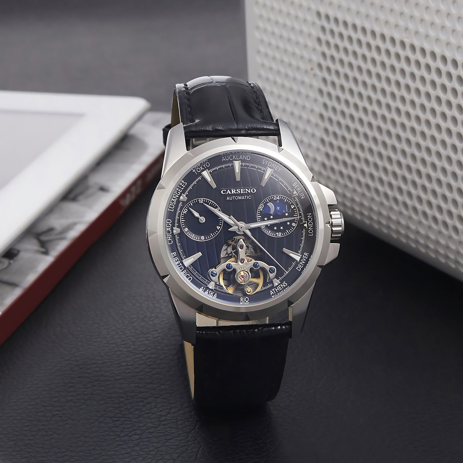 carseno brand stainless steel luminous waterproof crossborder tourbillon automatic mechanical watch2073g large dial