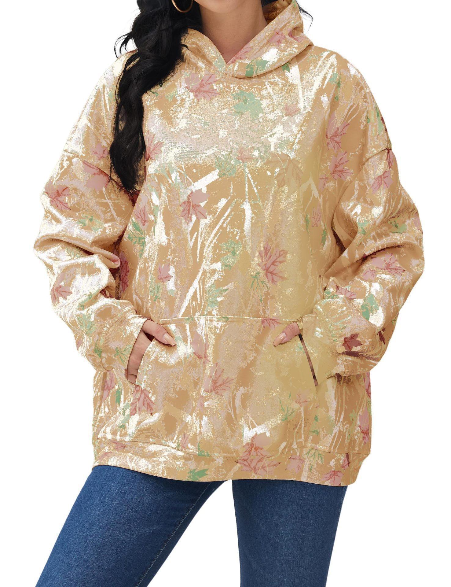 Autumn new men's and women's camouflage hoodie maple leaf print sports hooded sweater with pockets