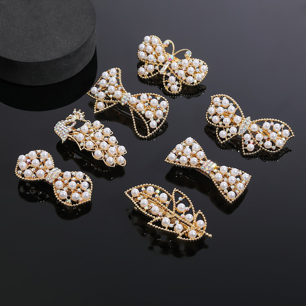 Korean Style Alloy Rhinestone Pearl Ponytail Spring Simple Back of Head Elegant Women Top Clip Hair Accessories SY-8101