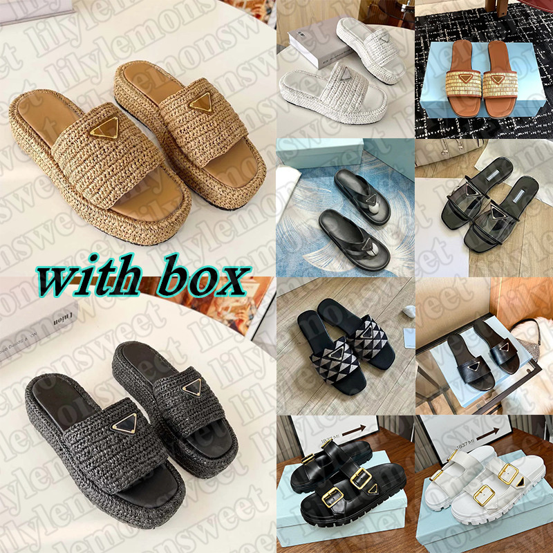 designer luxury straw woven leather sandals platform diamond accents summer beach sandal wedding slide shoes dustbag free shipping gift box size 35-45