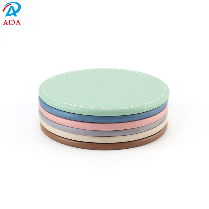 Designer Round Waterproof Oilproof Cup Pad - Customizable Durable PU for Dining Table 80*4mm-BD
