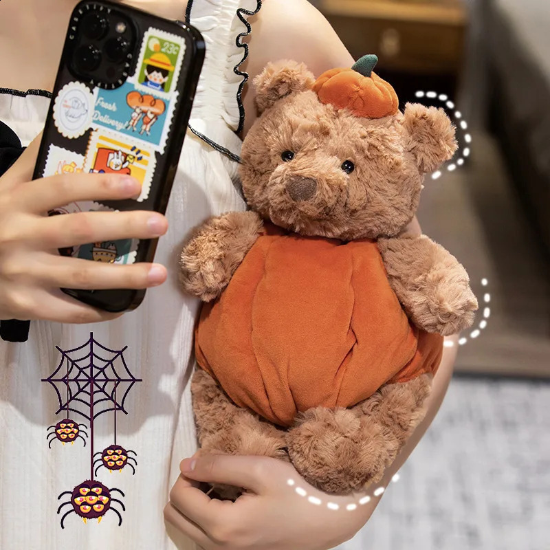 Creative Pumpkin Bear Plush Toys Soft Black Rabbit Hold Earphone Cloak Eggplant Stuffed Doll Halloween Trick Or Treat 250822