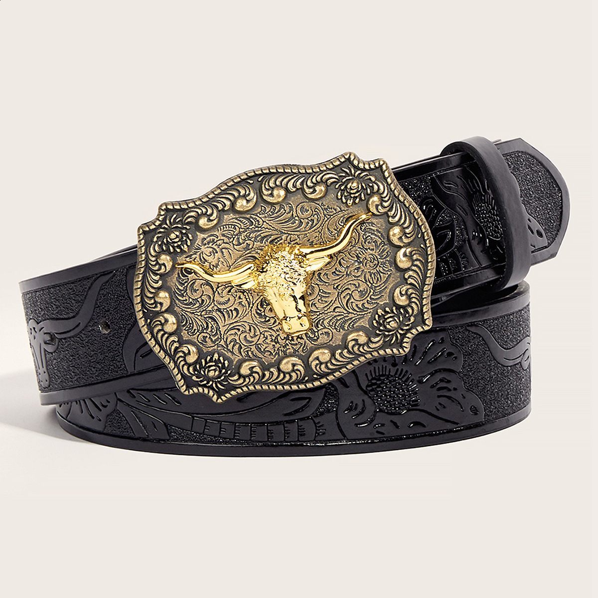 Mens Western Embossed Genuine Leather Belts with Golden Cowboy Longhorn Bull Buckle Belt Business Waist Straps For Men Droping 250701