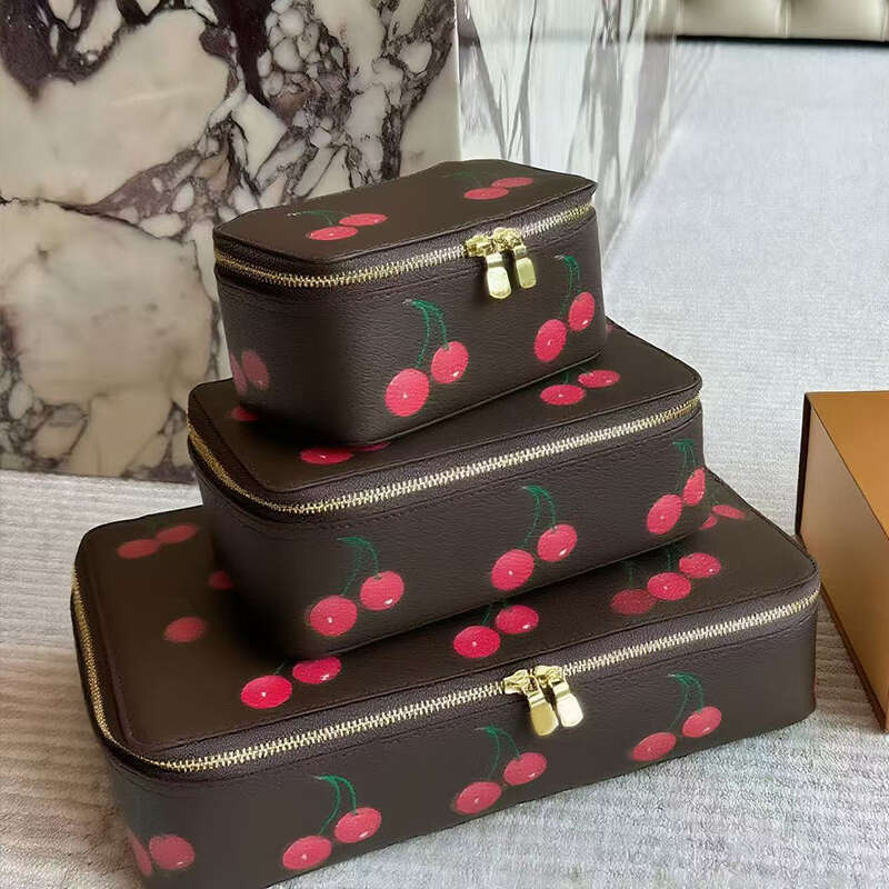 Designer Makeup Bags Storage Box Fashion Vintage Travel Cases Bag Zipper Leather Luxury Cherry Ladies Cosmetic Jewelry Box