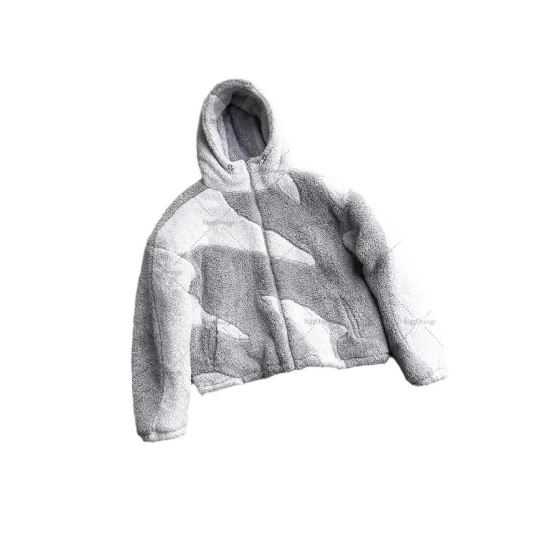 Street Wear Mens and Womens Zipper Hooded Mens Wool Jacket Autumn Winter American Retro Lamb Wool Splicing Windproof Jacket 250822