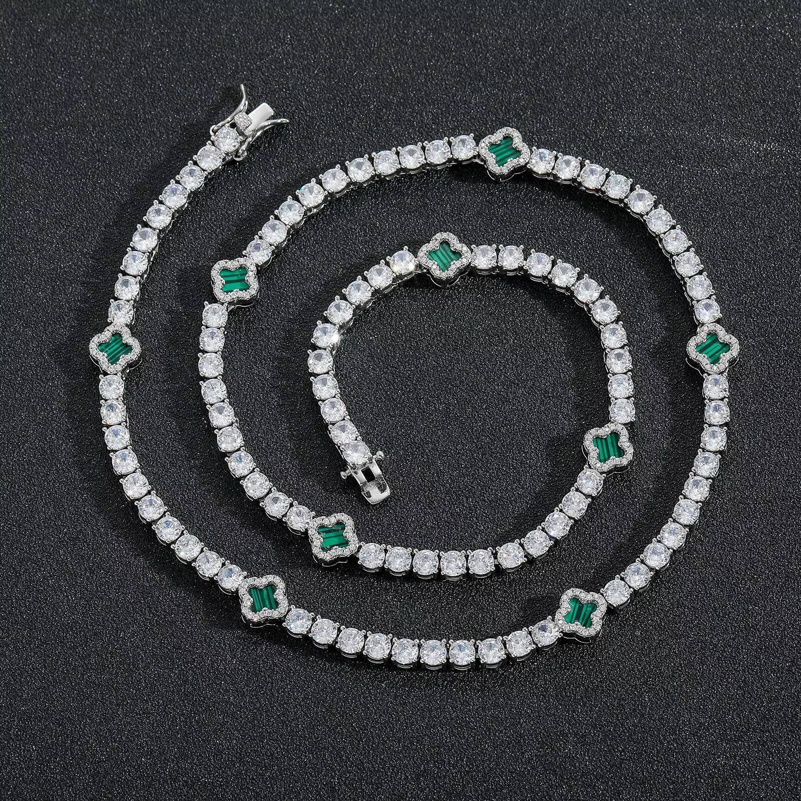4mm tennis chain flower bracelet necklace 925 silver moissanite tennis necklace ladies fashion hip hop jewelry