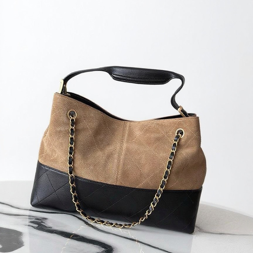 Premium 25A Luxury Designer Tote Bag Suede Double Chain Crossbody Bag Genuine Leather Women's Shoulder Bag Wallet Retro Brown Large Shopping Bag Handbag