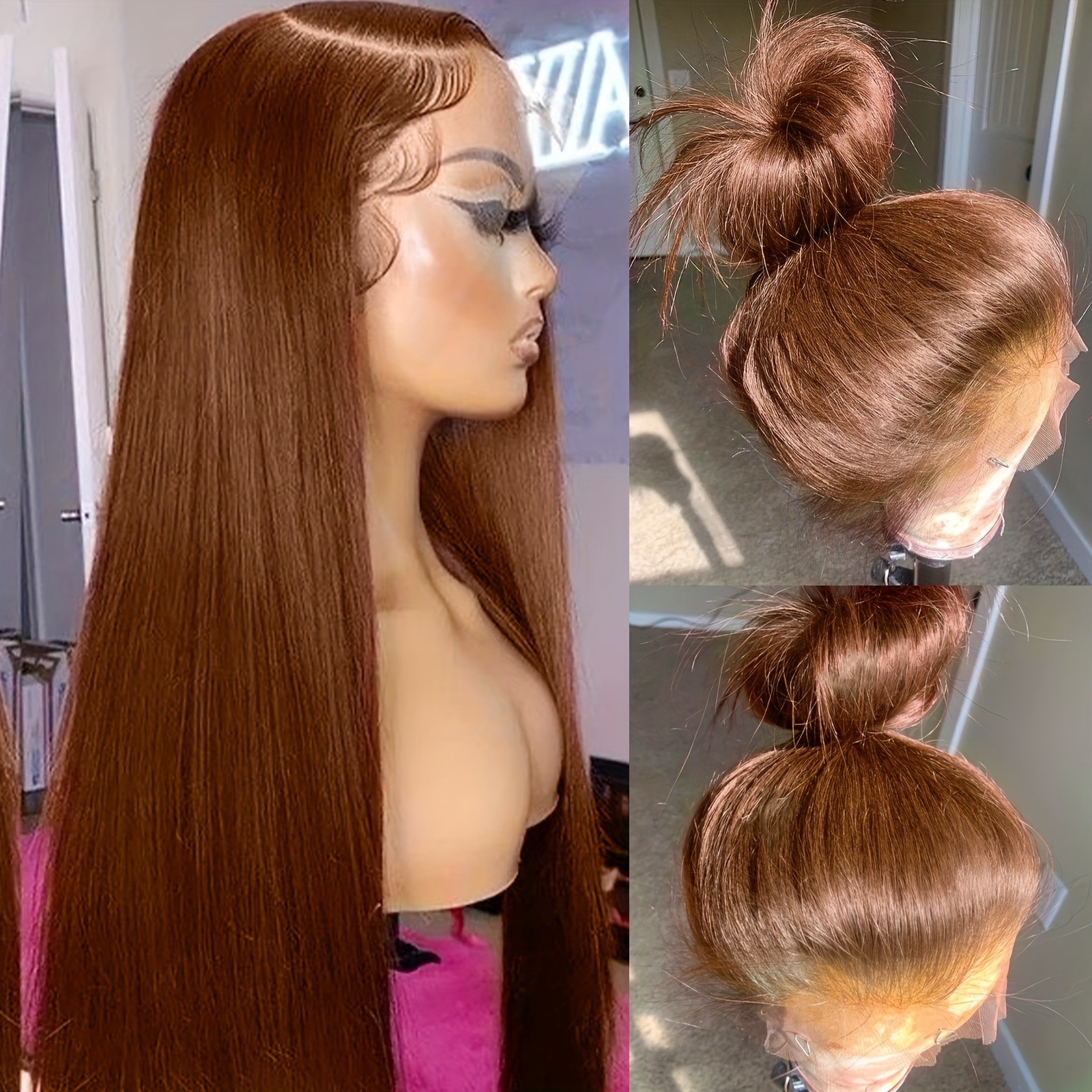 Chocolate Brown 13x4 Lace Front Wigs 200% Density Straight Lace Frontal Wig 360 Pre Plucked Wear And Go Glueless Wigs Synthetic HD Lace Wigs