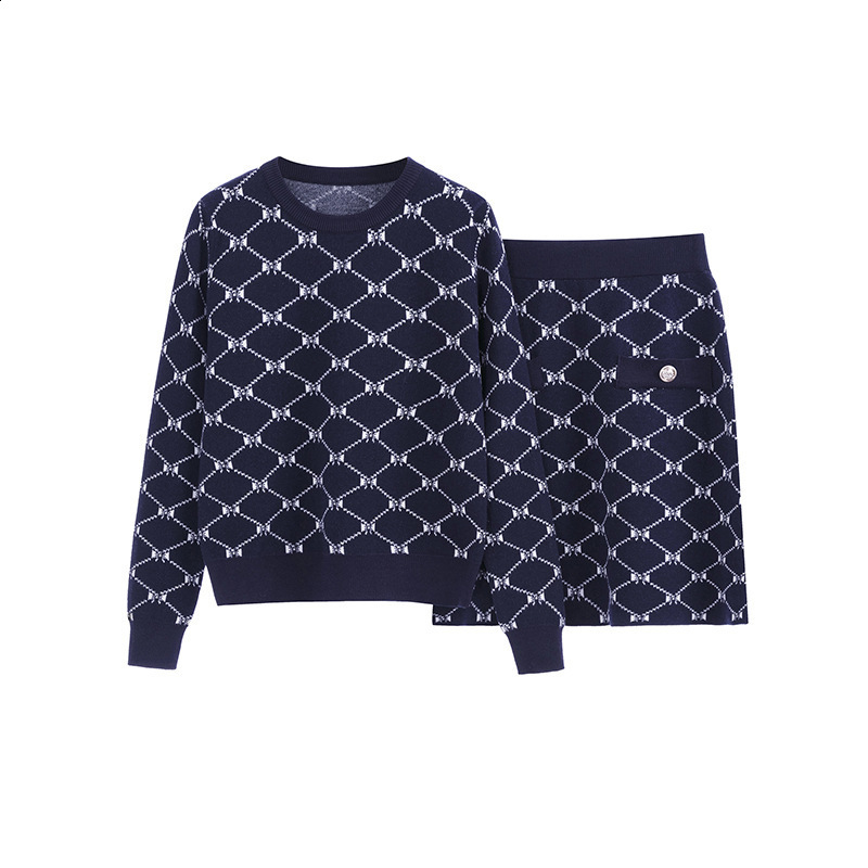 Lanjia- Style Fashion Casual Suit For Women 2025 Autumn Winter Jacquard Sweater Knitted Two-Piece Set Skirt Trendy E8163