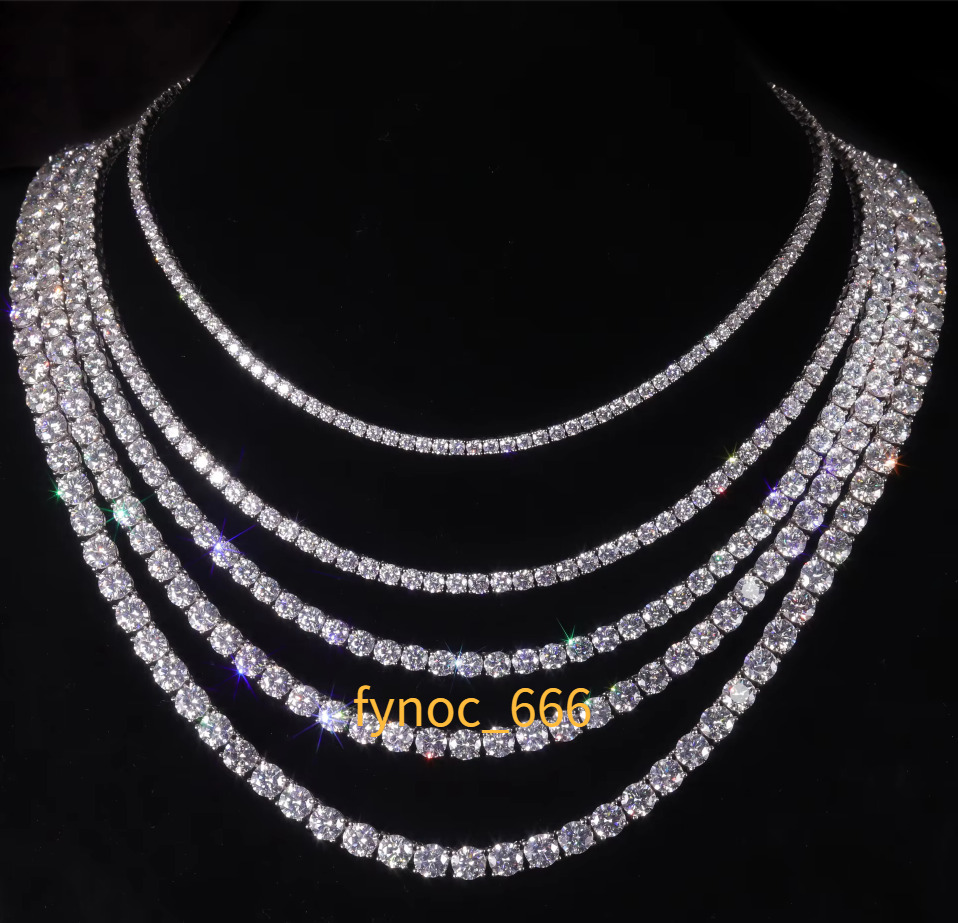 Hip Hop Iced Out 5mm Moissanite Tennis Necklace 925 Silver Men Women VVS Moissanite Tennis Chain