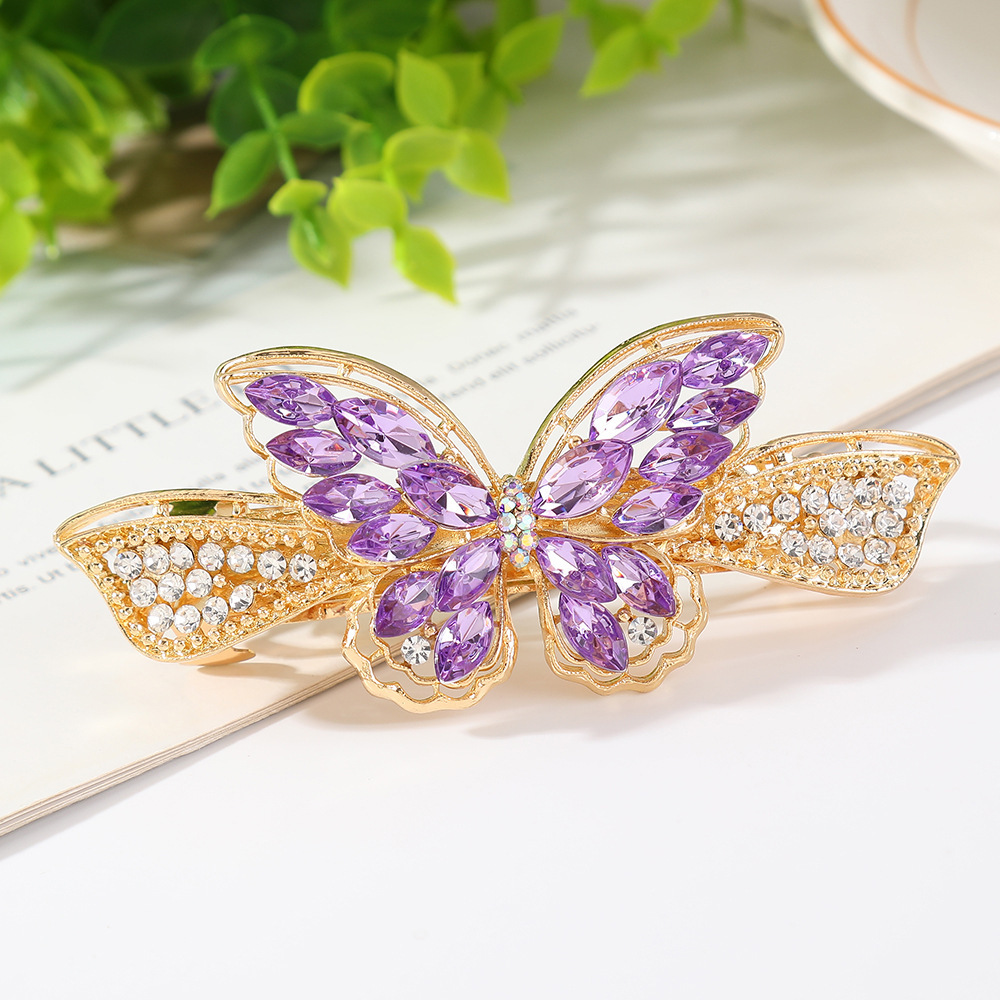 New Korean Version Medium Size 8cm Crystal Bow Spring Butterfly Horizontal Back of Head Hair Clip Hairpin SY-8022