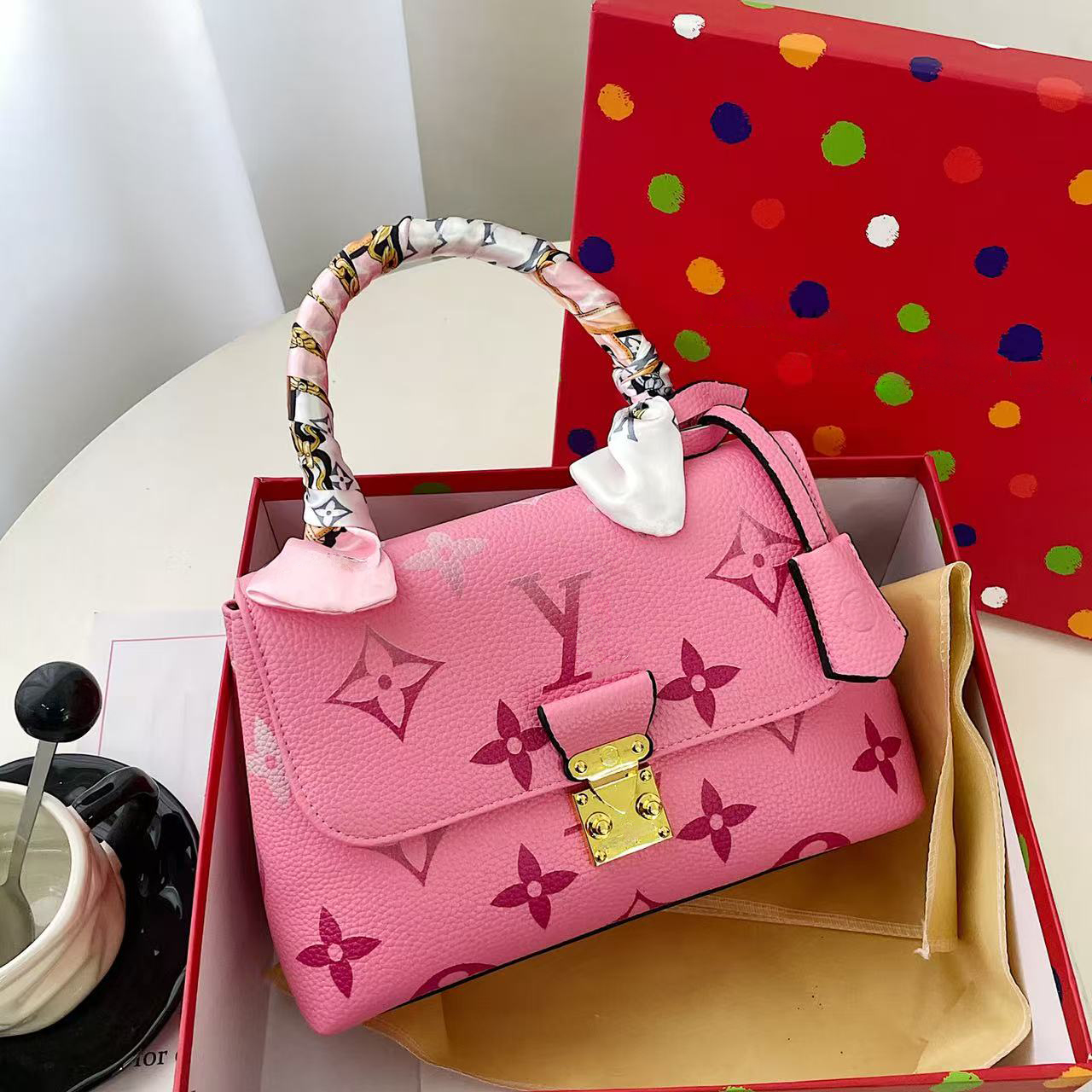 Fashion classics Monogram - Printed Handbag shoulder bag crossbody bag with Scarf Detail, Suitable for Commuting, Weekend Trips, and Social Gatherings& Evening Events