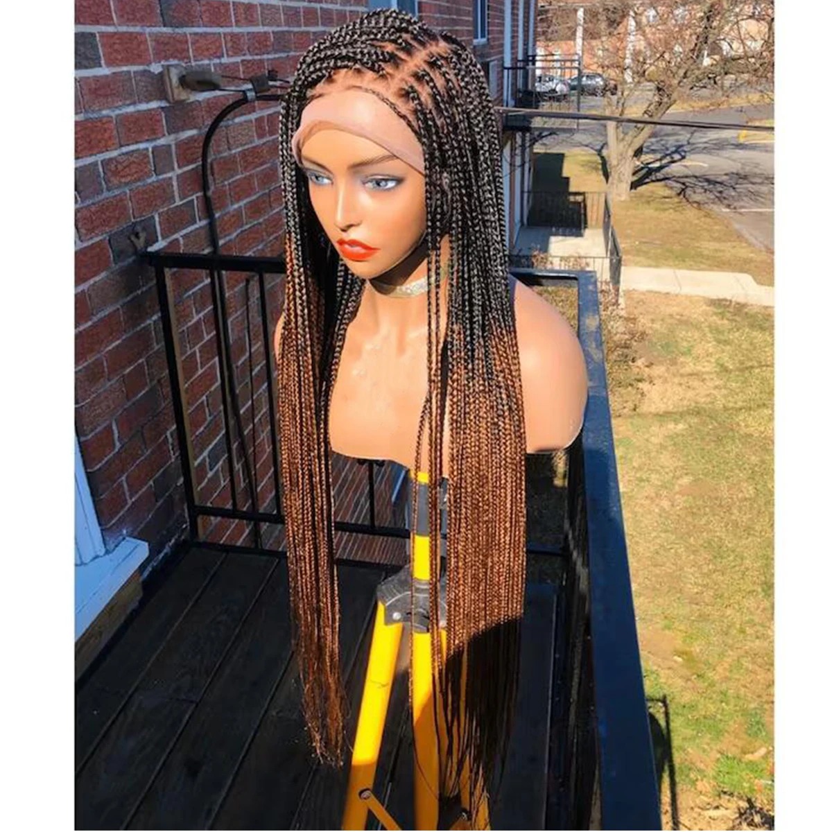 180% Density Ombre Brown Box Braided Wigs Pre Plucked Braids Lace Front Wigs for Black Women Glueless Micro Braids Synthetic African Replacement Hair