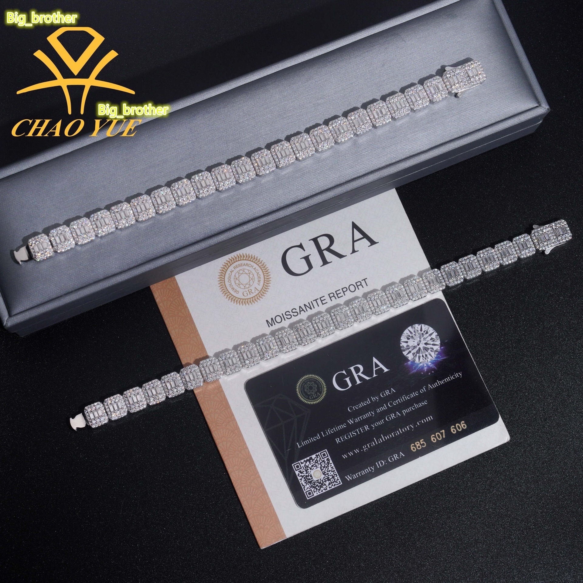 Hot Selling Princess Fang New Trendy 925 Sterling Silver VVS Moissanite Bracelet for Men and Women Hip Hop Style