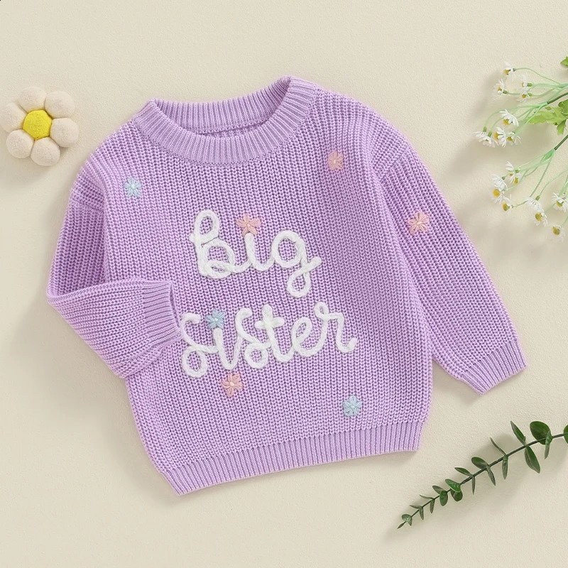 Big Sister Little Sister Matching Outfits Toddler Embroidery Knit Sweater Warm Sweatshirt Fall Winter Clothes 250821
