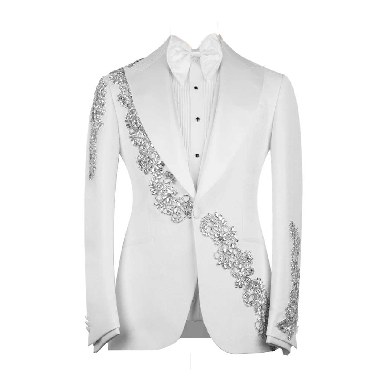 Rhinestones Men Suits 1Piece Single Breasted Peaked Lapel Wedding Groom Tuxedos Customized Man Prom Banquet Business Coat