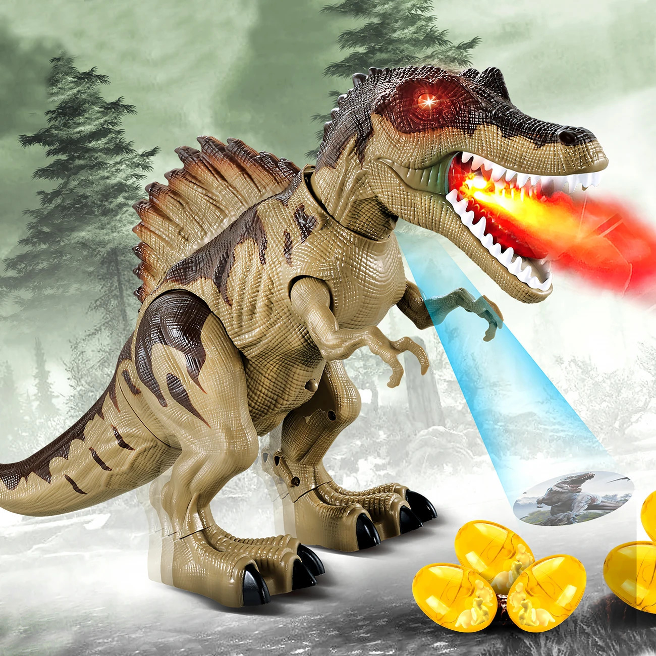 Large Electric Dinosaur Toy Walking Jet Dinosaur World with Mechanical Voice Tyrannosaurus Rex Luminous Egg Ideal Children Gift 250822