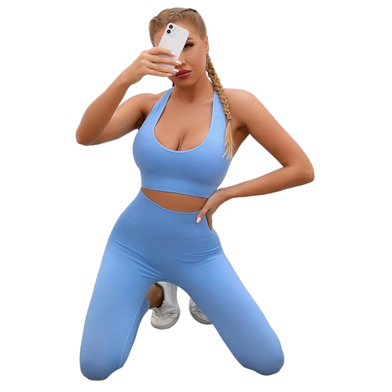 Custom Logo Breathable Bra Sportswear Leggings Ribbed Set Seamless Fitness Yoga Suit Complete styles and good quality Factory direct sale