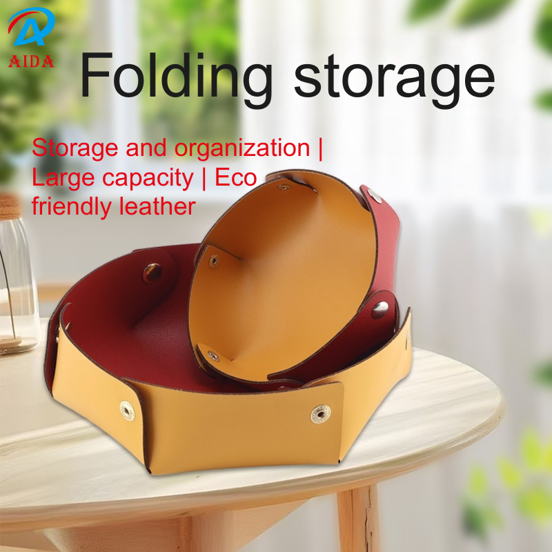 Foldable PU Leather Desk Organizer for Keys - Nordic Style Jewelry and Cosmetics Tray - Expand diameter 258mm