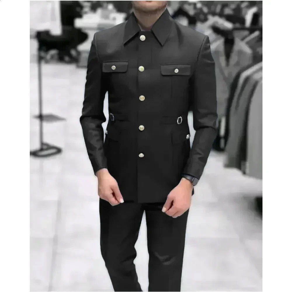 Mens Stand Collar Chinese Style Elegant Suits For Men Slim Fit Formal Groom Tuxedos Prom2 Pcs Classic Male Blazer Costume Homme 250822