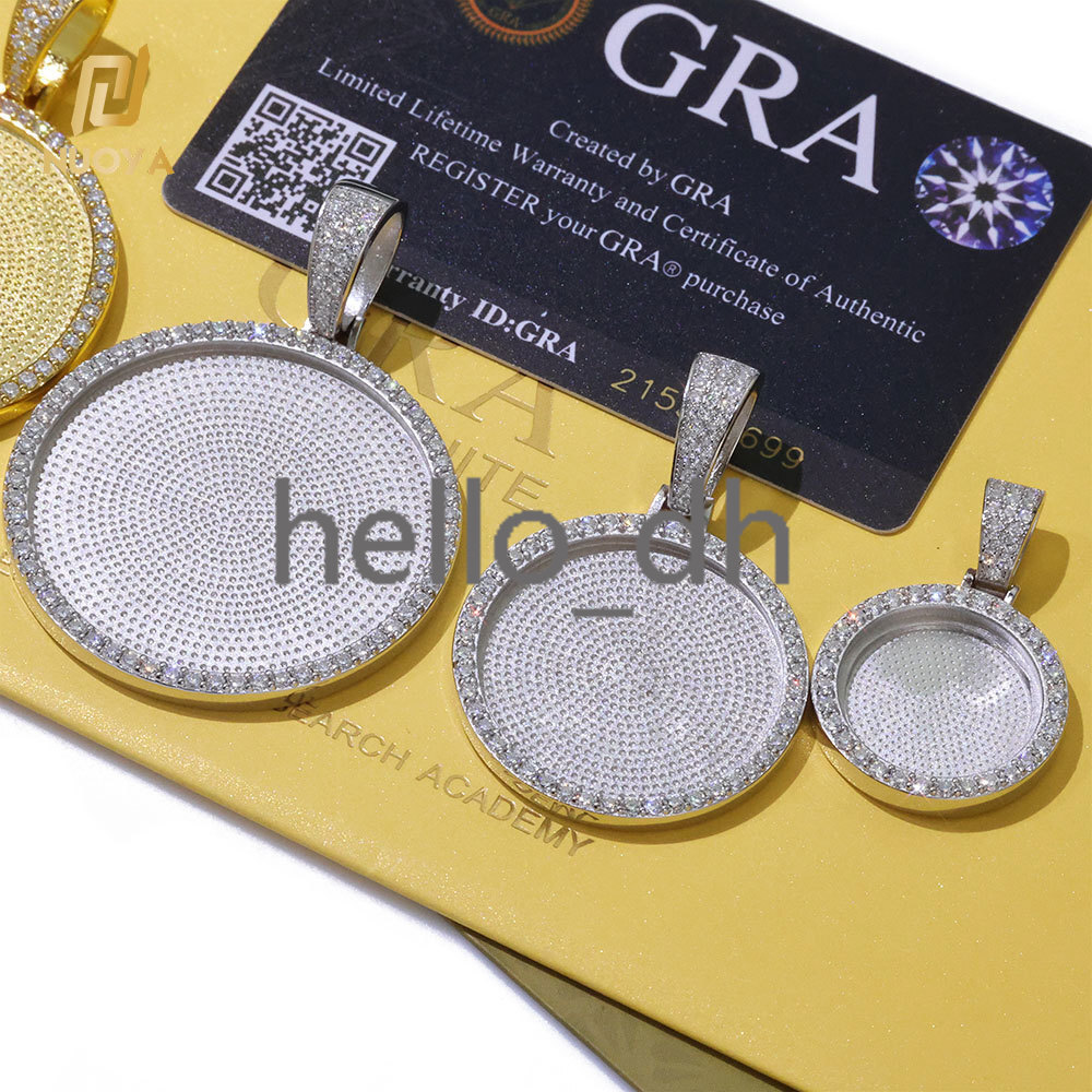 Hip Hop Fine Jewelry Round Vvs Moissanite Custom Photo Pendant 925 Sterling Silver 25mm Small Picture Pendant Tariff Free